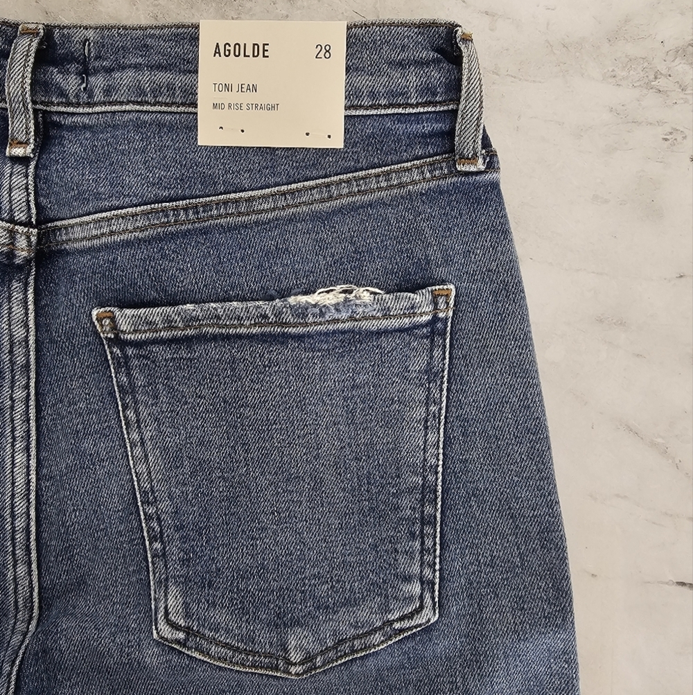 AGOLDE Toni Mid Rise Straight Leg Distressed Blue Jeans 28 NWT - Picture 7 of 8